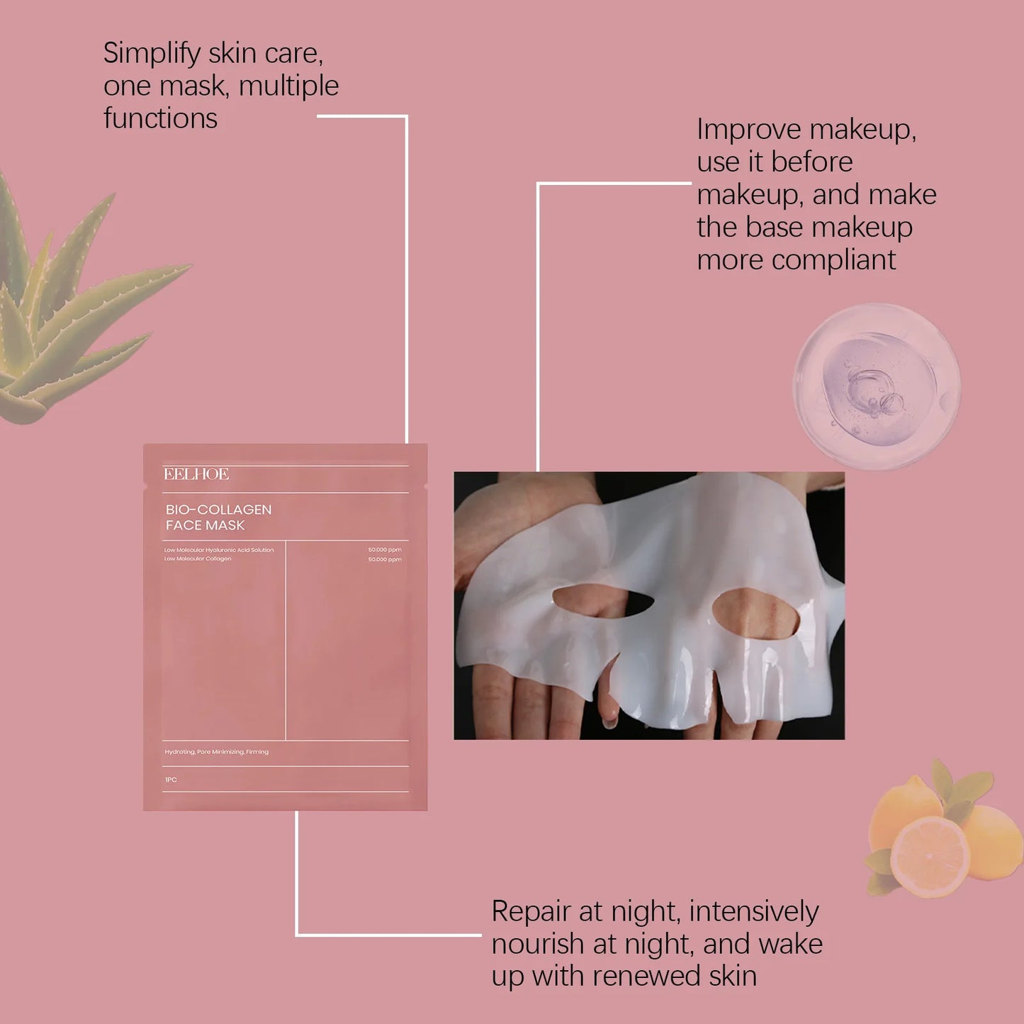 Eelhoe Bio Collagène Masque facial Masque Face Face Face Hydrating Skin Restanding Products Hydrater Repare Repare Rajeunnation Mask